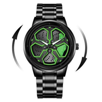 Original Wheel Rotating Men Watches Black Fashion Stainless Steel Strap Sports Man Clock 3Bar Quartz Movement Top Watch for Men