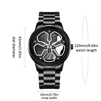 Original Wheel Rotating Men Watches Black Fashion Stainless Steel Strap Sports Man Clock 3Bar Quartz Movement Top Watch for Men